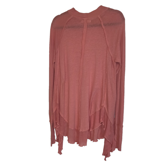 We The Free People Top Womens S Coral Lagenlook Linen Blend Oversized Tshirt - Picture 12 of 16
